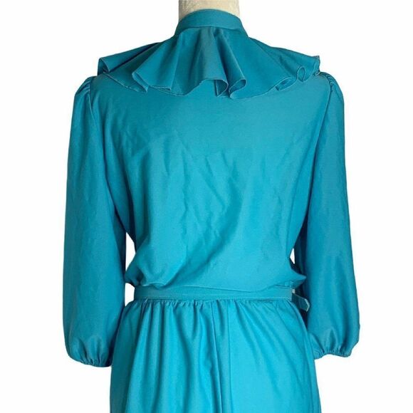 Vintage Key Hole Ruffle Midi Dress M Blue - Picture 6 of 10